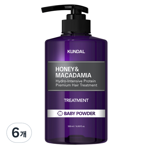 쿤달 허니 앤 마카다미아 트리트먼트 베이비파우더향, 500ml, 6개