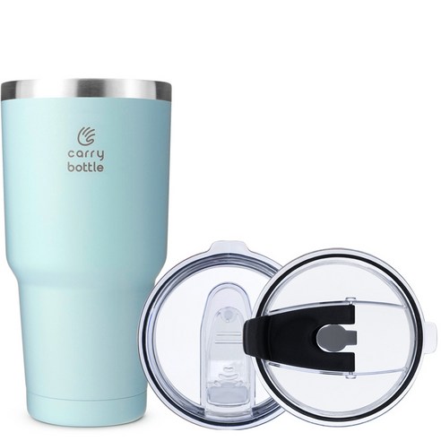캐리보틀 몬스터 텀블러 + 플립 빨대 뚜껑 세트, 민트, 900ml
