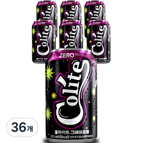 콜라이트 제로 그레이프팝 탄산음료, 355ml, 36개
