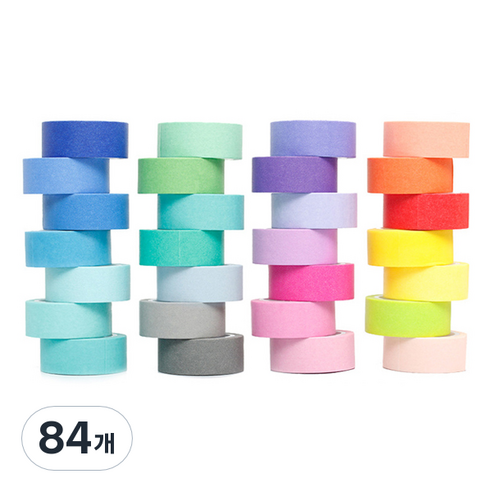 에스앤큐 단색 데코 마스킹 테이프 15mm x 5m, 혼합색상, 84개
