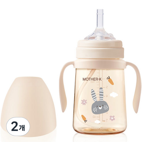 마더케이 유아용 베이직 PPSU 토끼 빨대컵 200ml, 2개, 크림