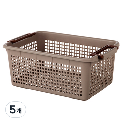 더자카 사각그물 손잡이 수납함, 브라운, 5개