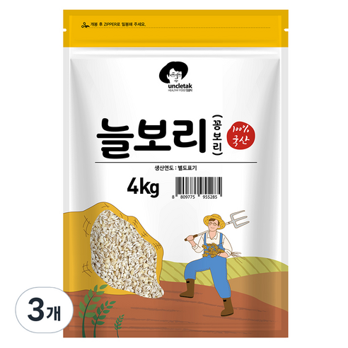 엉클탁 국산 늘보리 꽁보리, 4kg, 3개