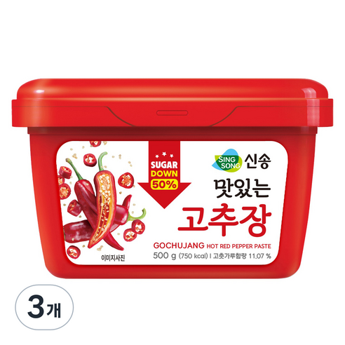 신송 당류와 칼로리를 줄인 맛있는 고추장, 500g, 3개