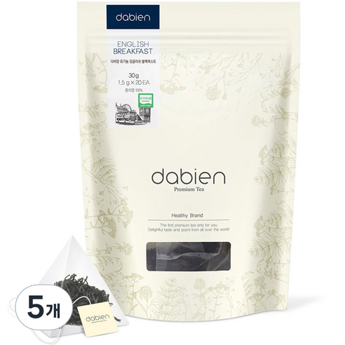 다비앙 유기농 잉글리쉬 블랙퍼스트 홍차 티백, 1.5g, 20개입, 5개