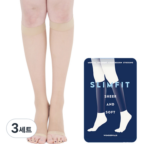 원더워크 슬림핏 의료용압박스타킹 발트임, 3세트, 무릎형