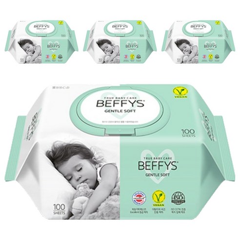 베피스 아동용 젠틀 소프트 물티슈 캡형, 60g, 100매, 4개
