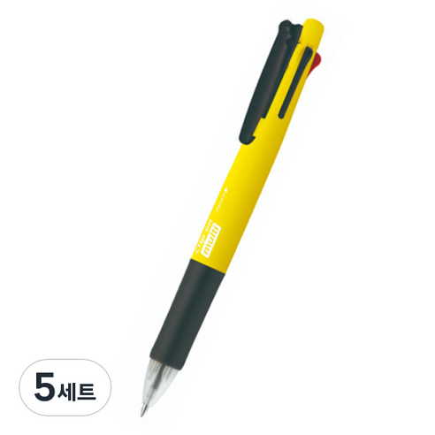 제브라 클립온 멀티 네온 4색 볼펜 0.7mm + 0.5mm 샤프 세트, 네온옐로우, 5세트