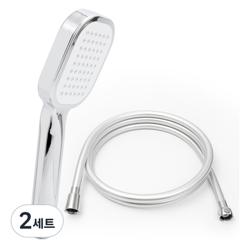 제일바스 사각 샤워헤드 + PVC 2m 줄 세트, 2개, 화이트(헤드)+실버(줄)