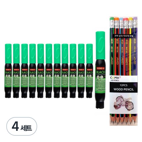 동아 블랙보드마카 12p + 투코비 삼각 지우개 연필 SG-208 12p 세트, 형광연두(보드마카), 혼합색상(지우개연필), 4세트