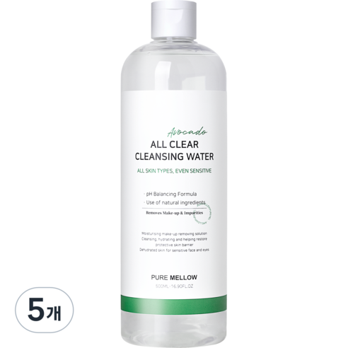퓨어멜로우 아보카도 올 클리어 클렌징 워터, 5개, 500ml
