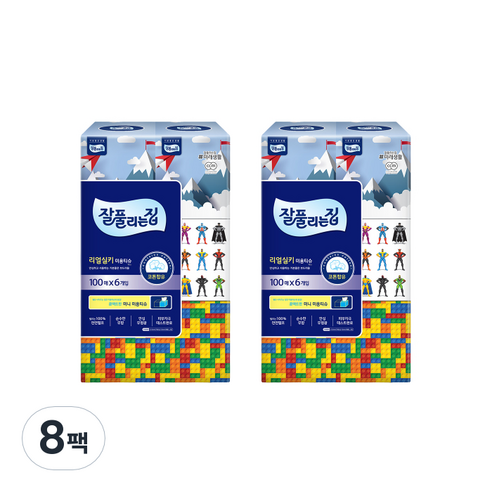 잘풀리는집 천연펄프 리얼실키 미니 각티슈 100매, 6개입, 8팩