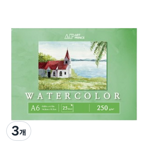 두성 아트프린스 워터컬러 수채화용 무선 스케치북 250g W11, A6, 25매, 3개