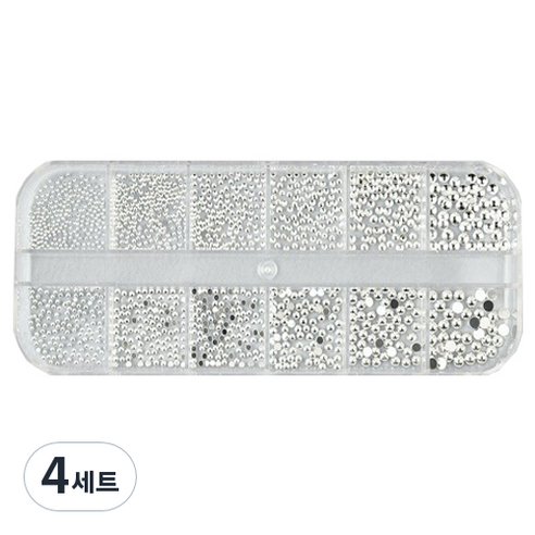 트렌드 메탈 반참 반볼 네일파츠, 4세트, 실버참
