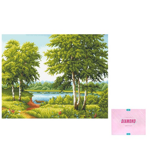 디클레어 액자 캔버스형 보석십자수 DIY 키트 40 x 50 cm, 1세트, 한적한 호수