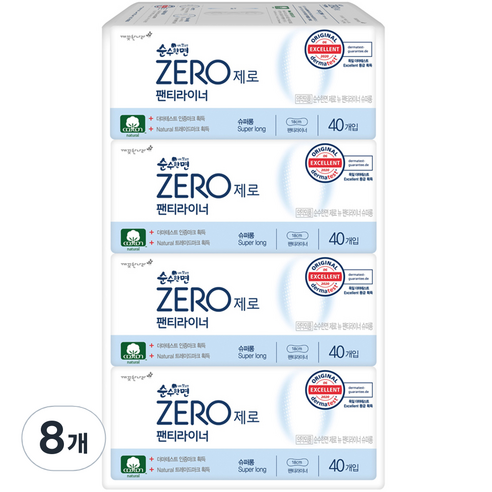 순수한면 제로 슈퍼롱 팬티라이너, 40매입, 8개