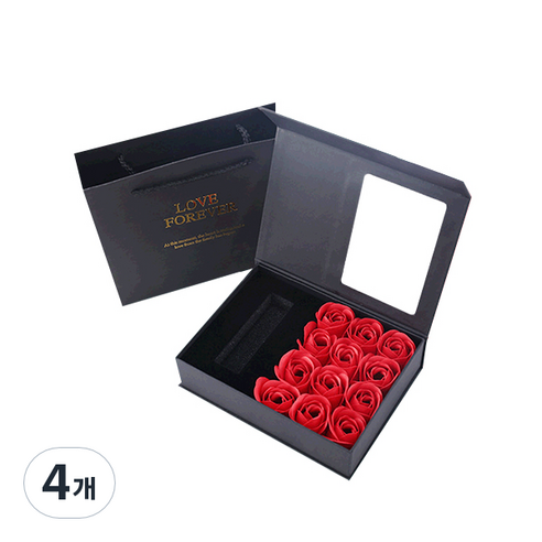 마켓감성 로즈데코 선물 상자, 레드꽃, 4개