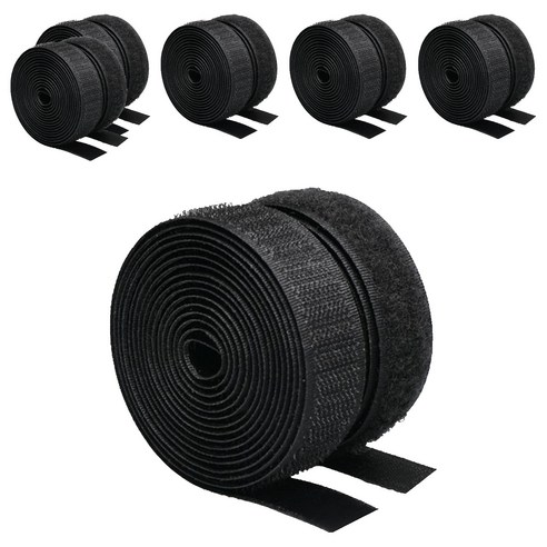 쿠말 접착 초강력 벨크로 테이프 갈고리면 20mm x 5m + 부착면 20mm x 5m 세트, 블랙, 6세트