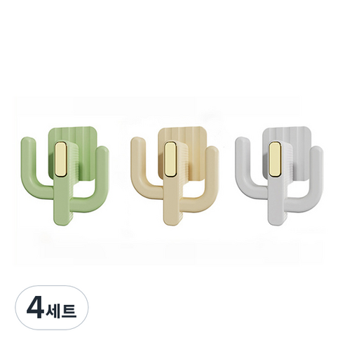 리빙공감 선인장 무타공 욕실화 거실화 거치대 3p, 4세트, 옐로우+그린+화이트