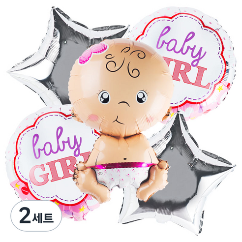 파티팡 원팩 생일은박풍선 웰컴베이비 걸 부케 5p 세트, 혼합색상, 2세트