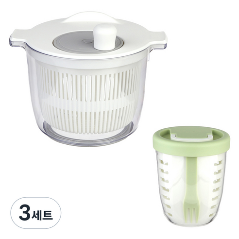 플라라 야채탈수기 + 휴대용 샐러드통 세트, 그린, 3세트