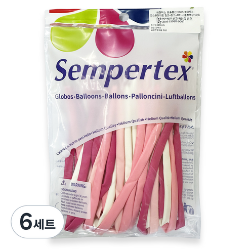 셈퍼텍스 요술풍선 260S 50p 세트, 화이트, 파스텔메이트 핑크, 핑크, 푸치샤, 6세트