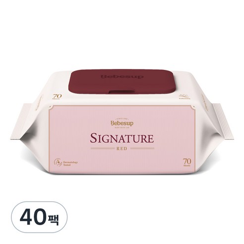 베베숲 유아용 시그니처 레드 물티슈 캡형, 80g, 70매, 40세트