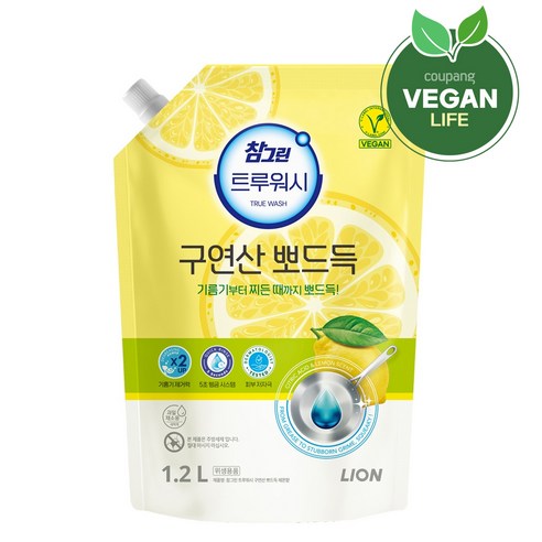 참그린 트루워시 구연산 뽀드득 주방세제 레몬향 리필, 1개, 1.2L