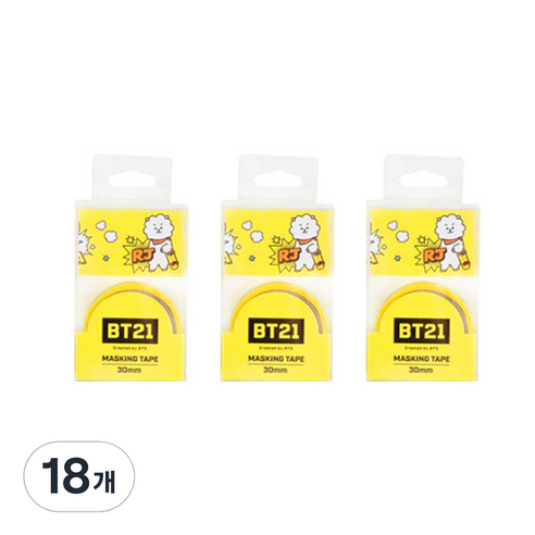 라인프렌즈 BT21 마스킹테이프 30mm, 옐로우, 18개