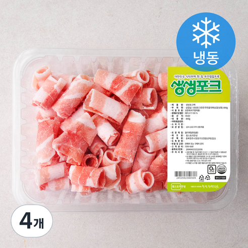 생생포크 한돈 무연골 대패 삼겹살 (냉동), 800g, 4개