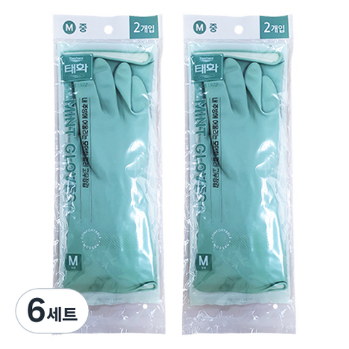 태화 컬러 고무장갑 양손착숑 세트, 민트, 중(M), 6세트