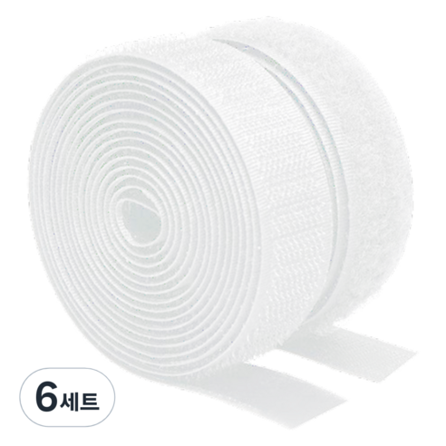 쿠말 접착 초강력 벨크로 테이프 갈고리면 20mm x 10m + 부착면 20mm x 10m 세트, 화이트, 6세트