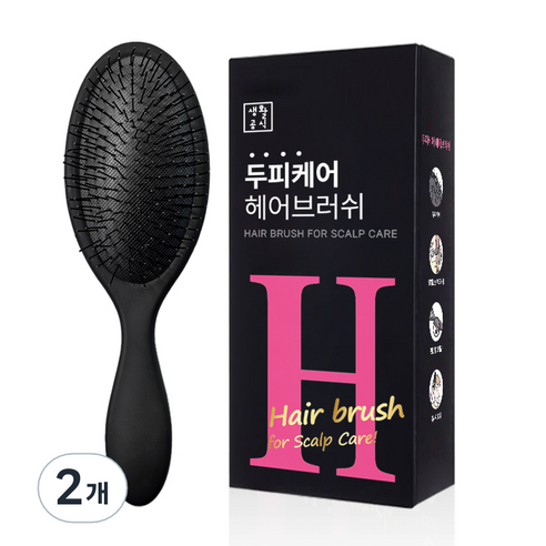 생활공식 두피케어 헤어브러쉬, 블랙, 2개