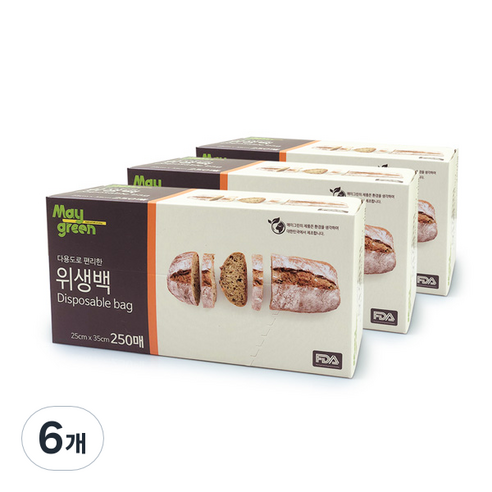 메이그린 위생백 중 25 x 35 cm 250p, 6개, 25x35cm