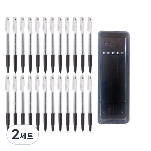 모나미 젤러 펜 502 0.5mm 24p + 매표 펜 접시 C형 세트, Black, 2세트