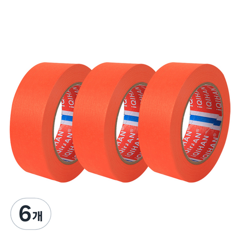 iQIHAN 칼라 마스킹 종이테이프 25mm x 15m, 오렌지, 6개