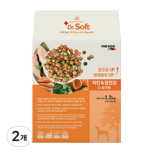 더독 강아지 닥터소프트 치킨 장건강 노령견용 사료, 닭, 1.2kg, 2개