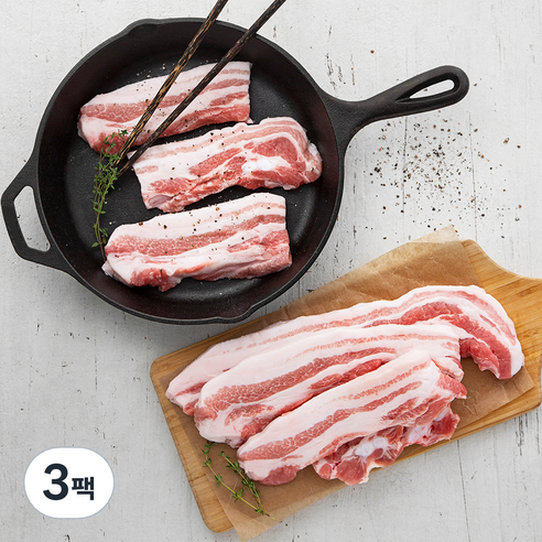 도드람 한돈 1등급 두꺼운 삼겹살 구이용 (냉장), 1kg, 3팩