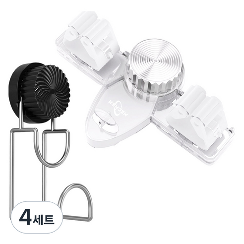 모나코올리브 이중흡착 다이얼 더블 밀대걸이 + 대야걸이 세트, 밀대걸이(투명) + 대야걸이(블랙), 4세트