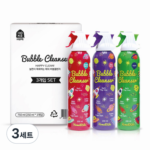 홈앤키즈 버블바스 클렌저 딸기 250ml + 블루베리 250ml + 사과 250ml, 3세트