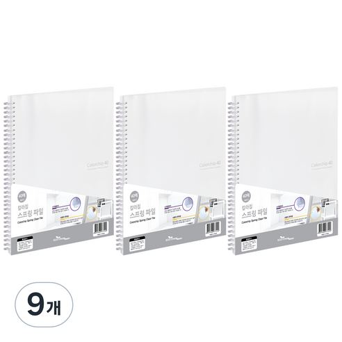 에코청운 칼라칩 스프링화일 40매 A4, 투명, 9개