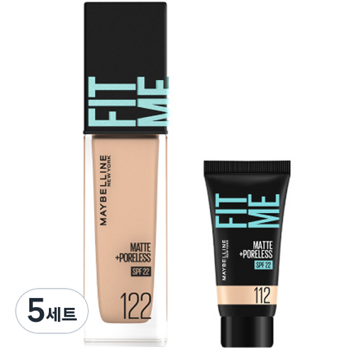메이블린 핏미 파운데이션 레노 30ml + 미니파운데이션 5ml 세트, 122 크리미 베이지(파운데이션), 112 내추럴 아이보리(미니파운데이션), 5세트