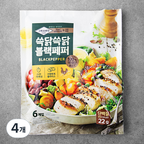 그릭슈바인 쓱닭쓱닭 닭가슴살 슬라이스 블랙페퍼, 6개입, 4개