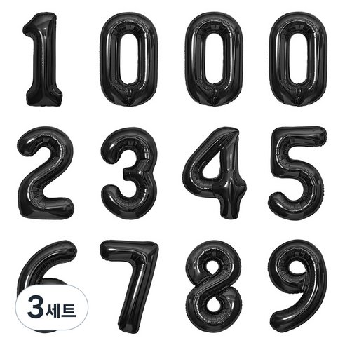 파티아일랜드 숫자 호일 풍선 12p 세트 40cm, 블랙, 3세트