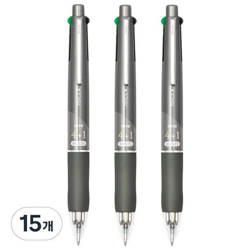 자바펜 제트 4+1 멀티펜 0.7mm, 실버, 15개
