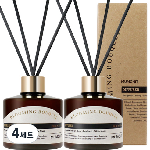 멈칫 바이오톡스 디퓨저 200ml x 2개 + 리드스틱 8개, 블루밍부케, 400ml, 4세트
