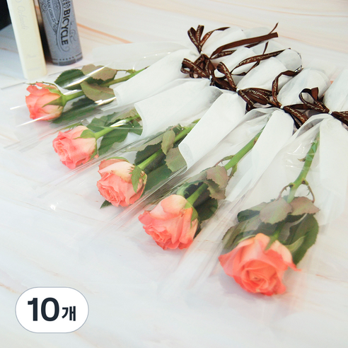 블뤼엔 생화 장미한송이 꽃다발 5p, 주황, 10개