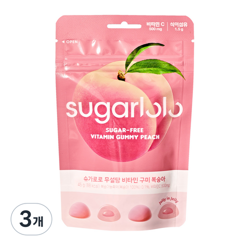 슈가로로 무설탕 비타민 구미 젤리 복숭아, 3개, 45g