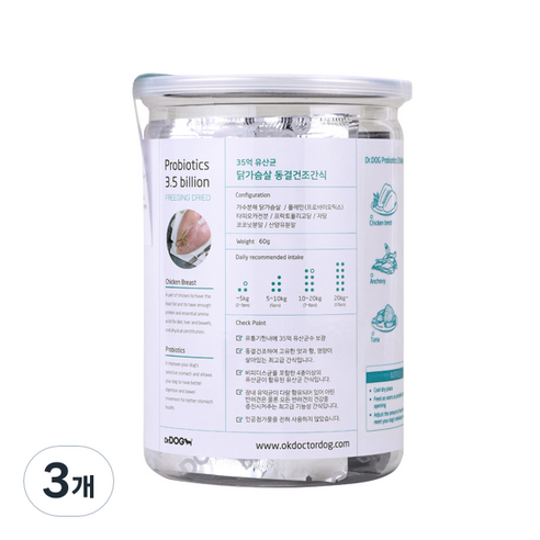 닥터독 35억 유산균 동결건조간식, 닭가슴살, 60g, 3개