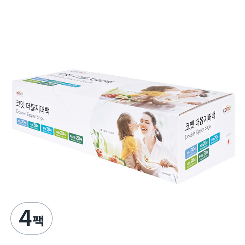 코멧 더블지퍼백 5종믹스 미니 30매+소형 20매+중형 20매+대형 20매+특대형 20매, 4팩, 혼합